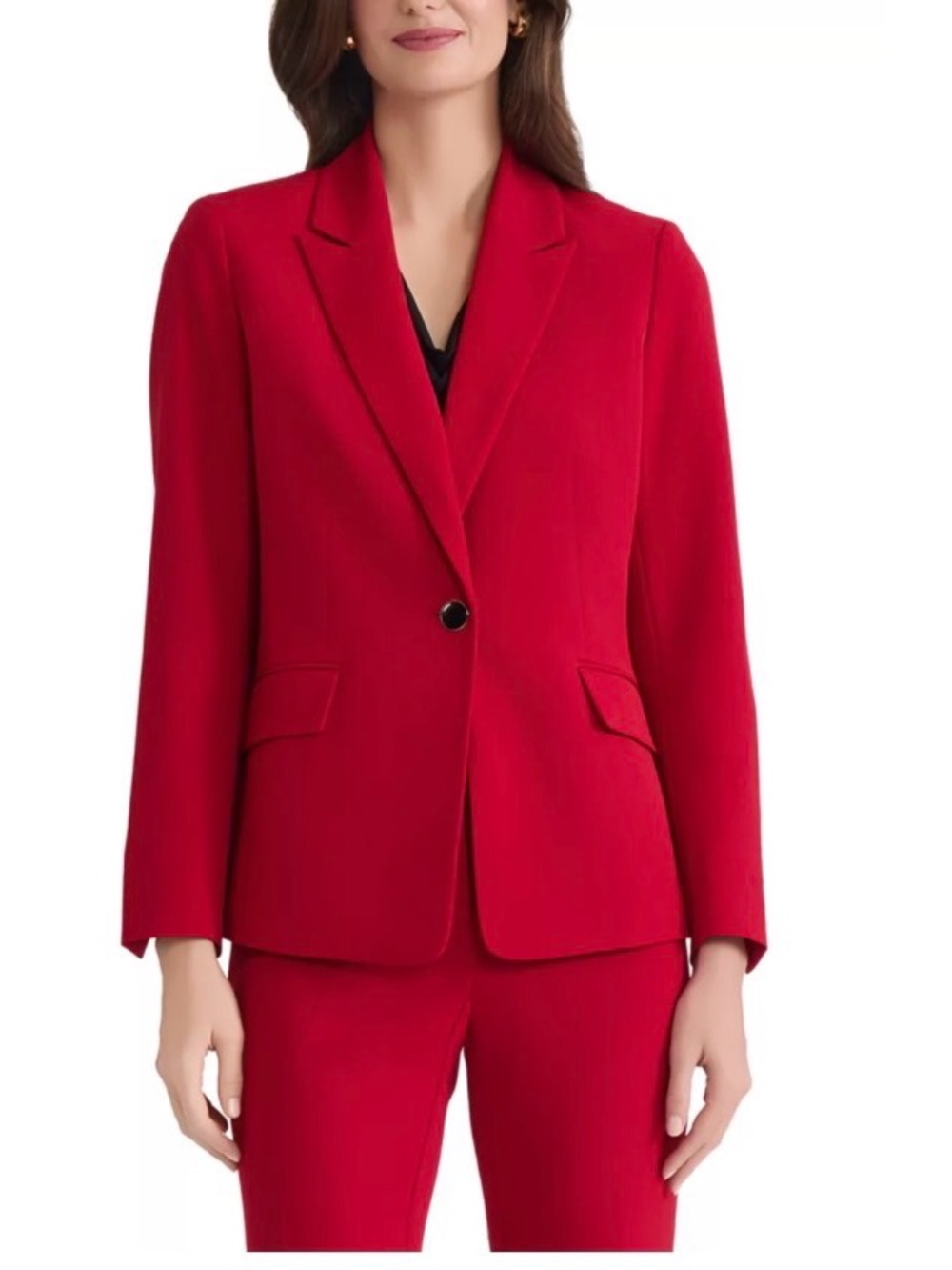 Kasper Red Stretch Crepe Single-Button Tailored Blazer